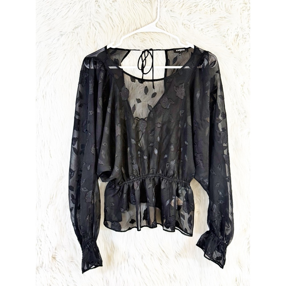 Express Black Floral Sheer Blouse